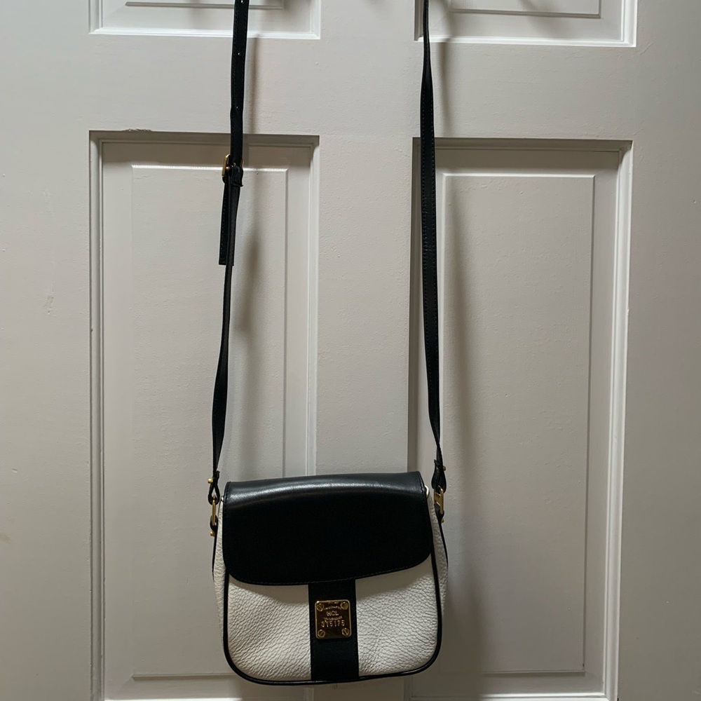 HCL Vintage White and Black Leather Crossbody Handbag Made in Germany